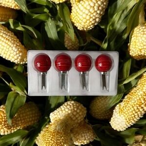 Tru Colore Corn Holders Set of 4 Red Ball Ceramic Metal Corn Sticks NIB